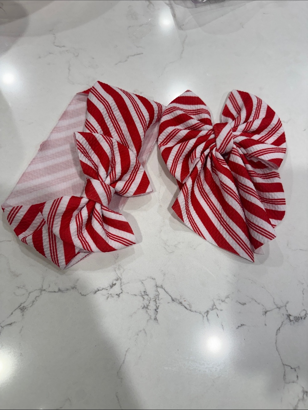 Red and White Striped Baby Wrap Bow and Kids Bow Clip Set
